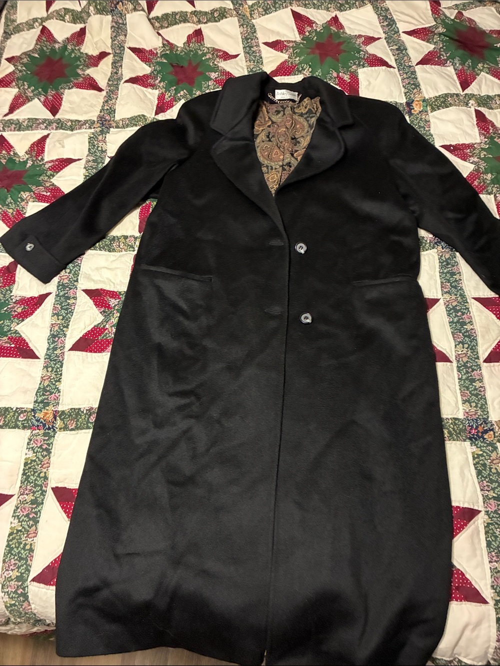 Classic Black Long Trench Coat with Paisley Lining by JCPenney